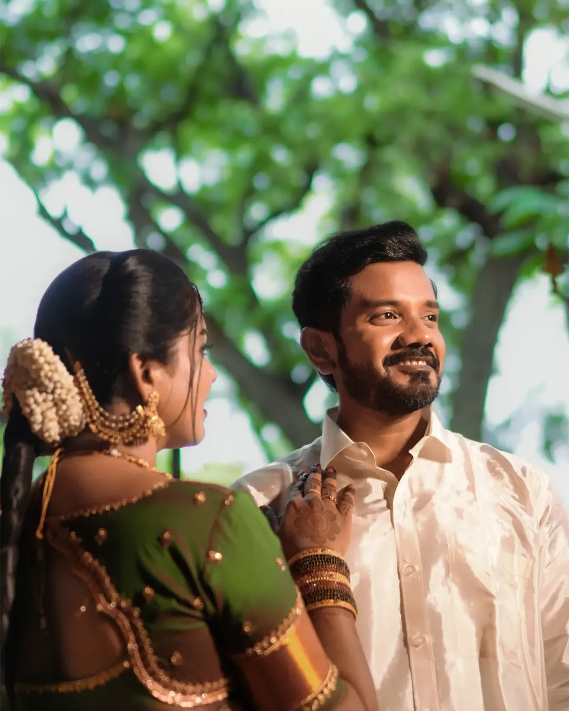 Bridal Story III — Floral hair architecture — fresh Madurai Malli setting.